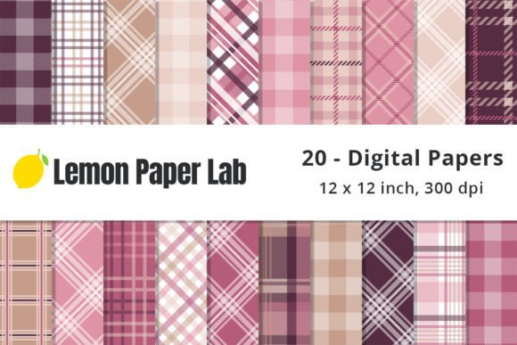 Pink Plaid Digital Background Graphic Patterns By Lemon Paper Lab