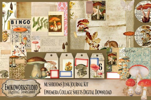 Vintage Woodland Mushroom Journal Kit Graphic Crafts By Emikoworkstudio