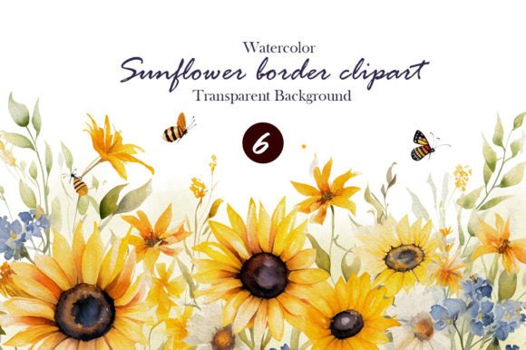 Watercolor SunFlower Border Cliparts Graphic Illustrations By DesignBible