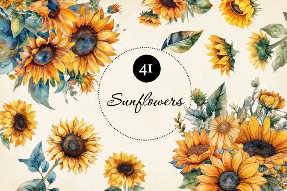 Watercolor Sunflower Bundle Graphic Crafts By Paper Art Garden