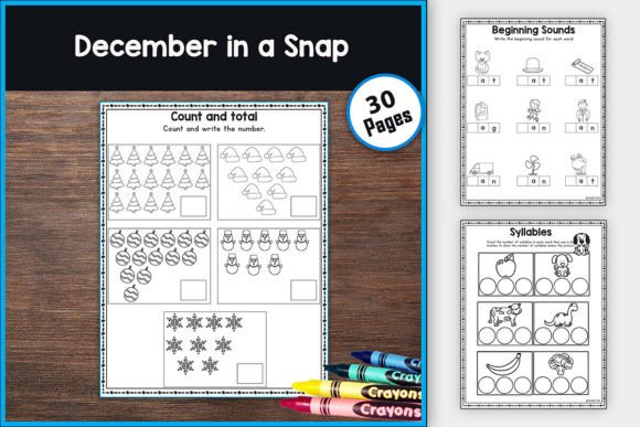 December Math and Literacy Printables Illustration K Par TheStudyKits