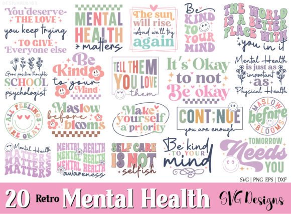 Retro Mental Health SVG Bundle Graphic Crafts By DesignHub103