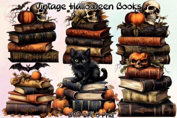 Vintage Halloween Books Sublimation Graphic Illustrations By CpSnowy