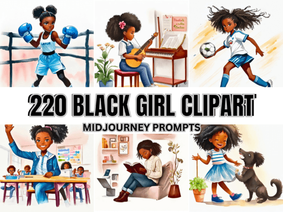 220 Black Girl Clipart Midjourney Prompt Gráfico Ilustraciones IA Por Artistic Revolution