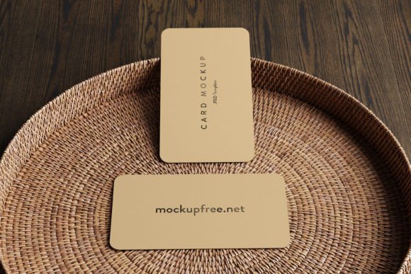 Business Card on a Rattan Tray Mockup Graphic Product Mockups By pmvchamara