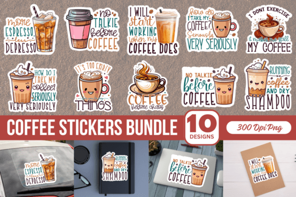 Coffee Printable Stickers Bundle Illustration Artisanat Par Regulrcrative