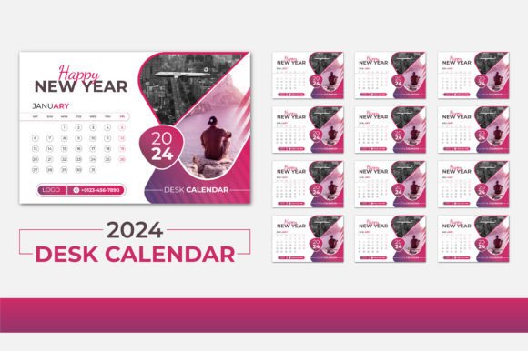 Desk Calendar Design 2024 Grafik Druck-Vorlagen Von MS Brand