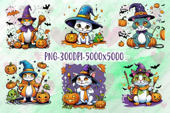 Halloween Cat and Pumpkin Clipart Grafika Ilustracje do Druku Przez SR Design
