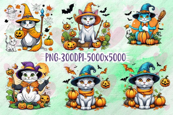 Halloween Cat Sublimation Clipart Grafika Ilustracje do Druku Przez SR Design