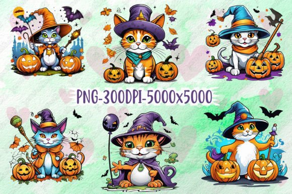 Halloween Cat Sublimation Clipart Grafika Ilustracje do Druku Przez SR Design