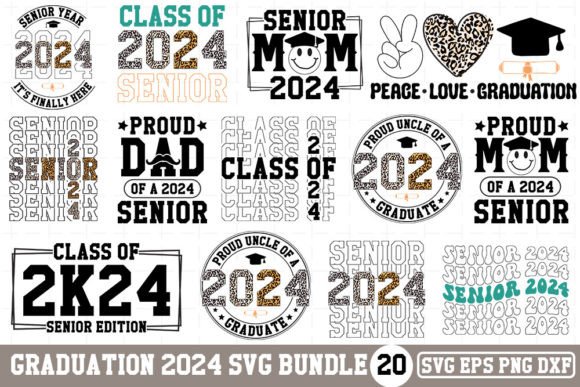 Senior 2024 Graduation Retro SVG Bundle Graphic T-shirt Designs By Moslem Graphics