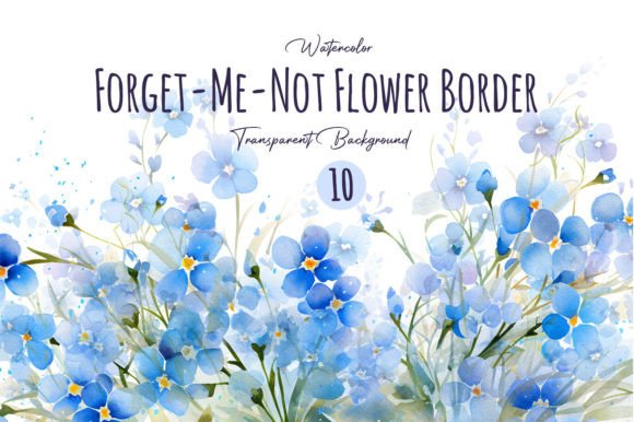 Watercolor Blue Flower Border Clipart Gráfico Ilustraciones Imprimibles Por DesignBible