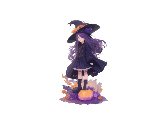 Watercolor Cute Witch Girl Halloween SVG Grafik KI Illustrationen Von phoenixvectorarts