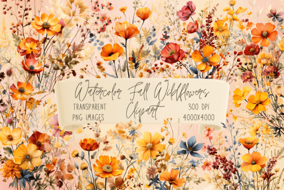 Watercolor Fall Wild Flower Clipart Graphic Illustrations By sweetnsalty