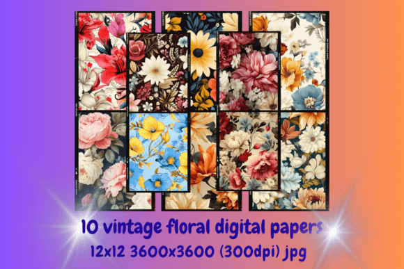 Vintage Floral Digital Paper Pack Grafik Druckbare Illustrationen Von Debby's Digitals
