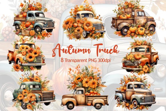 Fall Pumpkin Truck Clipart, Watercolor Grafik KI Transparente PNGs Von babyTurtle