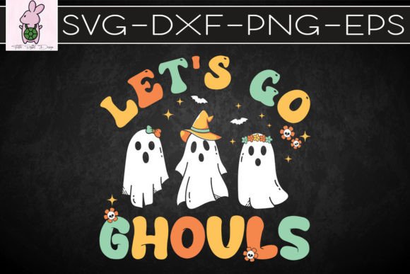 Retro Groovy Let's Go Ghouls Halloween Grafik Druck-Vorlagen Von Turtle Rabbit