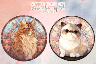 Stained Glass Cat Sublimation Afbeelding Afdrukbare Illustraties Door Vera Craft 5