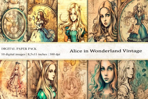 Alice in Wonderland Digital Papers Gráfico Fondos Por BonaDesigns