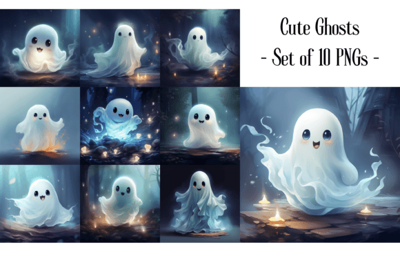 Cute Halloween Ghosts Afbeelding AI Illustraties Door Alavays