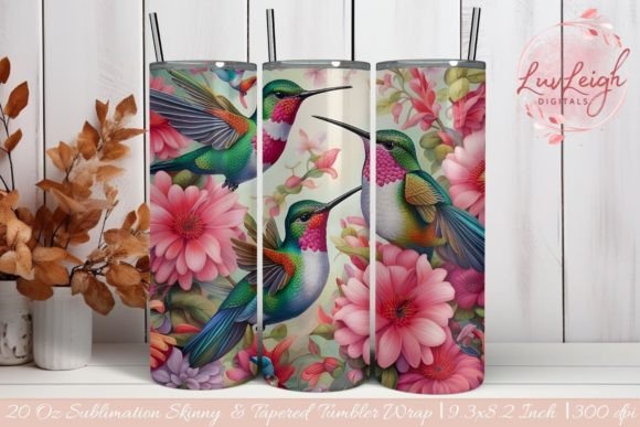 Hummingbirds Floral Tumbler Wrap Graphic AI Graphics By luvleighdigitals