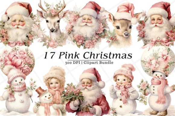 Pink Christmas Watercolor Clipart Graphic Illustrations By Rabbyx