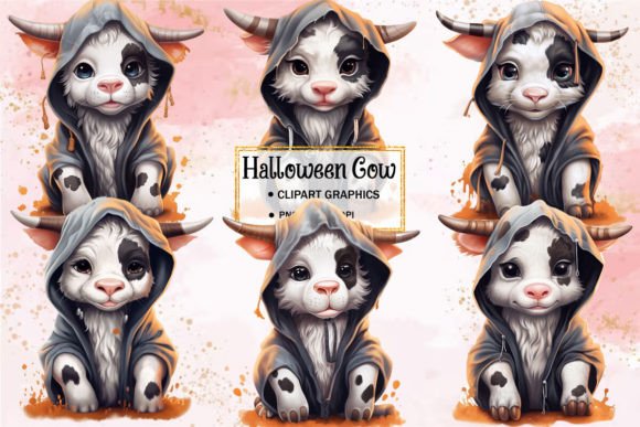 Cute Baby Cow for Halloween Clipart Grafika Ilustracje do Druku Przez Vertex