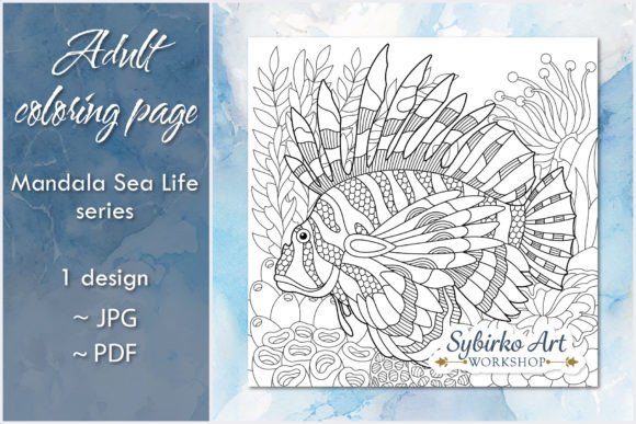 Lionfish Adult Coloring Page Graphic Coloring Pages & Books Adults By Sybirko Art Workshop