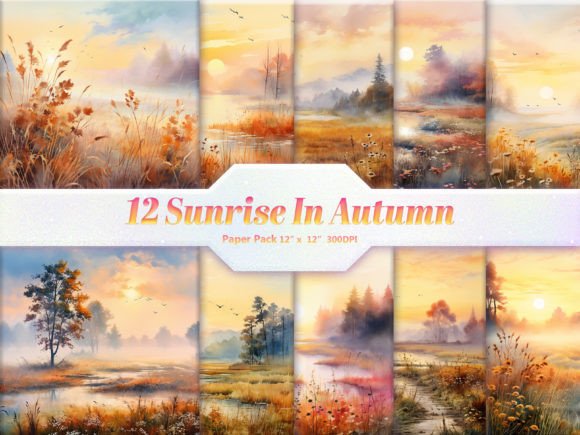 Sunrise in Autumn Digital Paper Pack Graphic Backgrounds By DifferPP