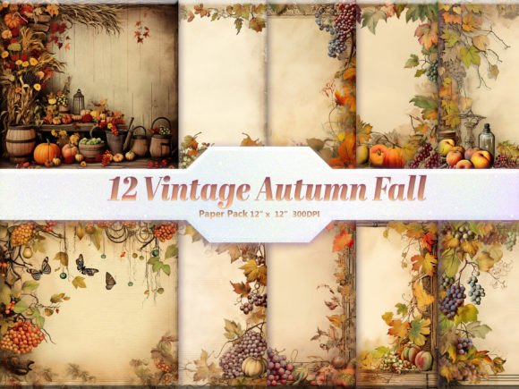 Vintage Autumn Fall Digital Paper Pack Gráfico Fondos Por DifferPP