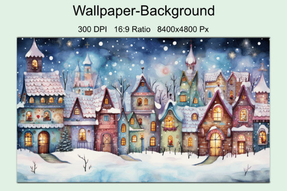 Watercolor Colorful Christmas Town Graphic Illustrazioni AI By StellarMockups&Graphics