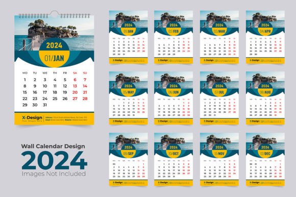 2024 New Year Wall Calendar Template Grafik Druck-Vorlagen Von Waliullah Solutions