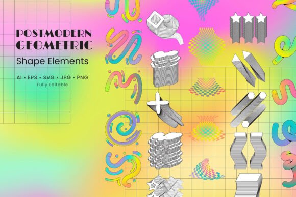 Post Modern Geometric Shape Elements Graphic Illustrations By uicreativenet