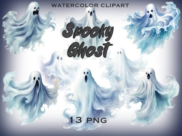 Spooky Ghosts Halloween Clipart Graphic Illustrations By FantasyDreamWorld
