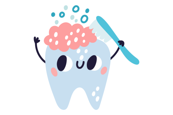 Tooth Washing with Brush. Cute Dental Ma Graphic Illustrations By vectorbum