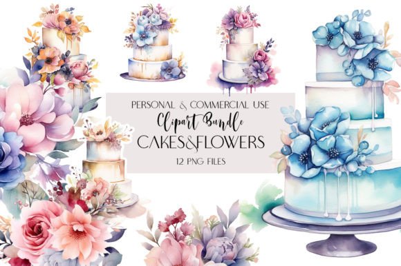 Wedding Cakes with Flowers Graphic AI Transparent PNGs By MyMagicWorldArt