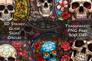 Pretty Stained Glass Skull Craft Circles Gráfico Ilustraciones Imprimibles Por Whiskey Black Designs 5