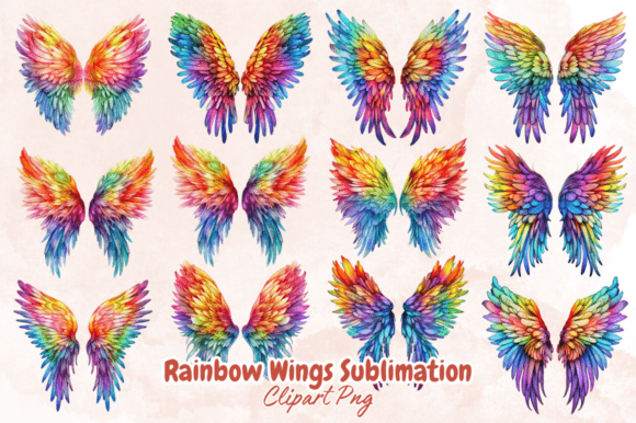 Rainbow Wings Sublimation Clipart Bundle Gráfico Ilustraciones Imprimibles Por Crafticy