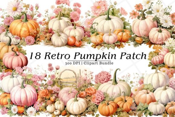 Retro Pumpkin Patch Watercolor Clipart Graphic Illustrations By Rabbyx