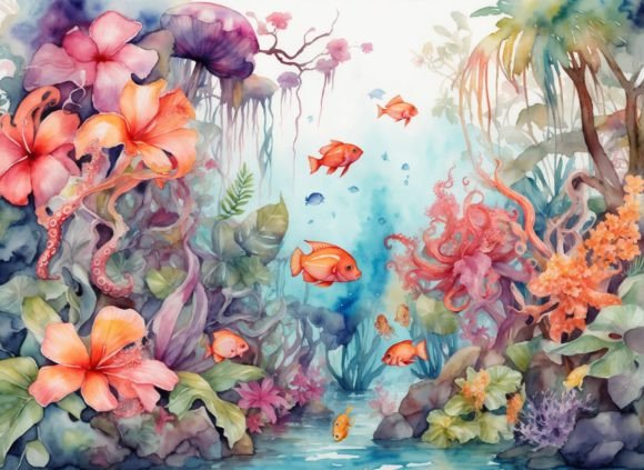 Under the Sea Watercolor Background Grafik Druckbare Illustrationen Von mimishop