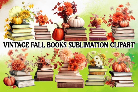 Vintage Fall Books Sublimation Clipart Graphic Illustrations By Naznin sultana jui