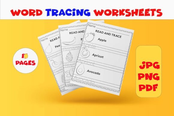 Word Tracing Worksheets Coloring Pages Gráfico Páginas y libros de colorear para niños Por design zone