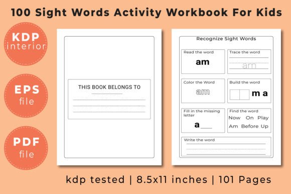 100 Sight Words Workbook for Kids | KDP Graphic K By kznzaman