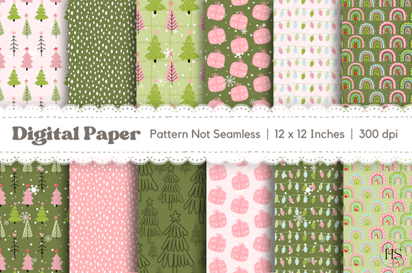 12 Pink Christmas Digital Paper Bundle Graphic Patterns By Heyv Studio