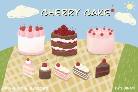 Cherry Cake Grafica Illustrazioni Stampabili Di T.Jinmy
