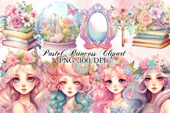 Cute Pastel Princess Watercolor Clipart Graphic Illustrations By Little Girl