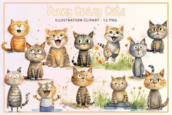 Funny Crazy Cats Sublimation Bundle Afbeelding Afdrukbare Illustraties Door DS.Art