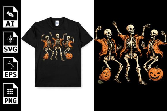 Funny Dancing Skeleton Halloween Graphic T-shirt Designs By PNKArt