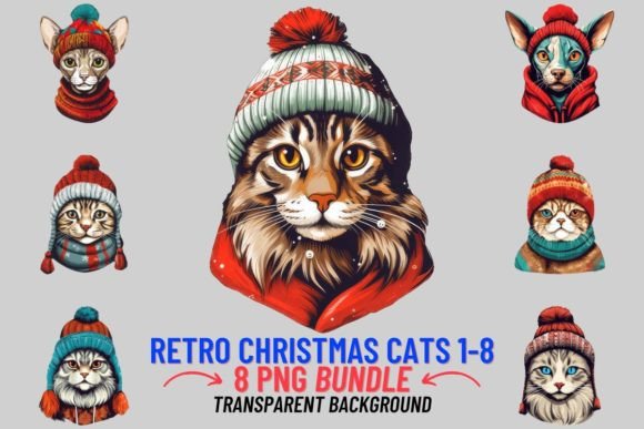 Retro Christmas Cats Sublimation Grafika Ilustracje do Druku Przez DigitalCreativeDen