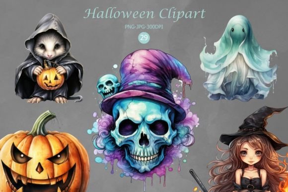 Watercolor Halloween Sublimation Clipart Graphic Crafts By Pom Prompt